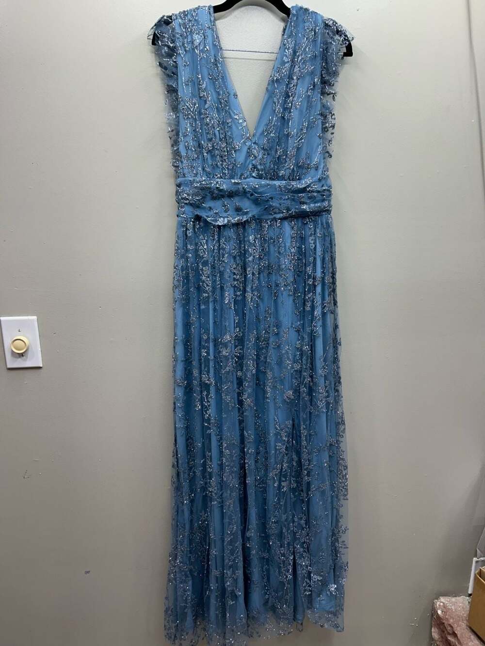 Baltic Born Blue Sequin Embroidered Flutter Sleeve Maxi Dress Size M - Picture 4 of 11